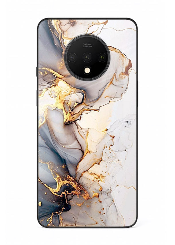 Pastel Geode Veins OnePlus 7T glass back cover with pastel marble and gold geode details