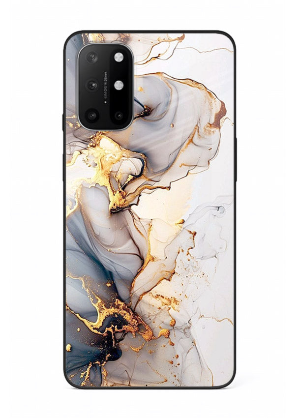 Pastel Geode Veins OnePlus 8T glass back cover with pastel marble and gold geode details