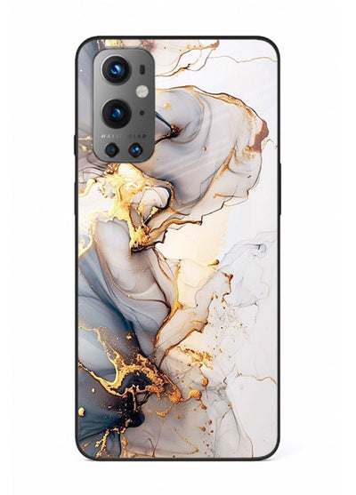 Pastel Geode Veins OnePlus 9 glass back cover with pastel marble and gold geode details