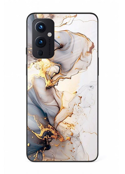 Pastel Geode Veins OnePlus 9 Pro glass back cover with pastel marble and gold geode details