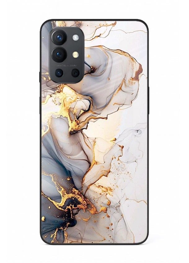 Pastel Geode Veins OnePlus 9R glass back cover with pastel marble and gold geode details