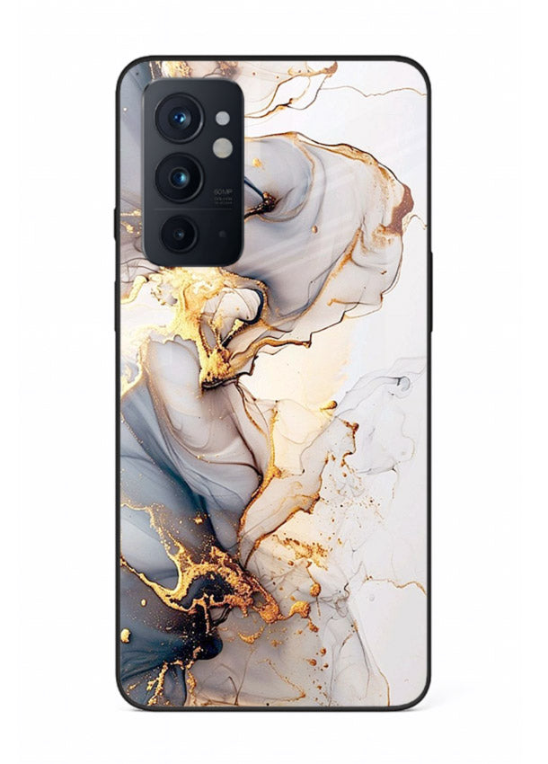Pastel Geode Veins OnePlus 9RT glass back cover with pastel marble and gold geode details