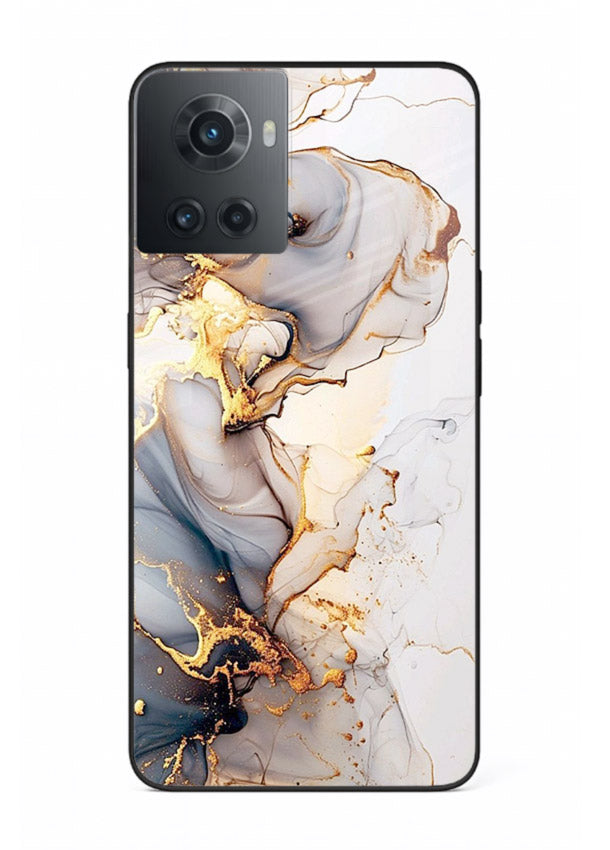 Pastel Geode Veins OnePlus 10R glass back cover with pastel marble and gold geode details