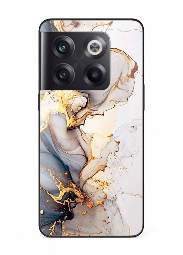 Pastel Geode Veins OnePlus 10T glass back cover with pastel marble and gold geode details