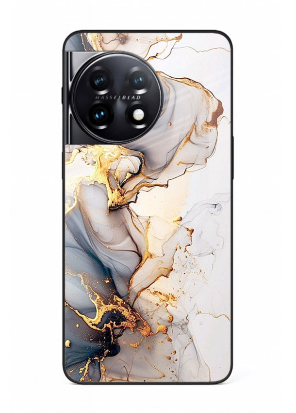 Pastel Geode Veins OnePlus 11 glass back cover with pastel marble and gold geode details