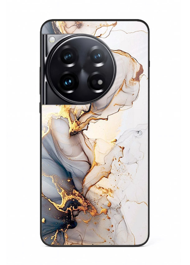 Pastel Geode Veins OnePlus 12 glass back cover with pastel marble and gold geode details