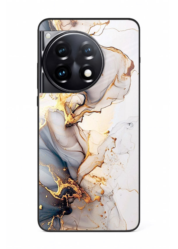Pastel Geode Veins OnePlus 12R glass back cover with pastel marble and gold geode details