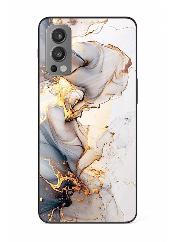 Pastel Geode Veins OnePlus Nord 2 glass back cover with pastel marble and gold geode details