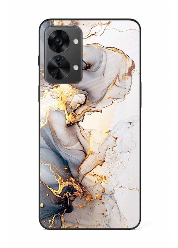 Pastel Geode Veins OnePlus Nord 2T glass back cover with pastel marble and gold geode details