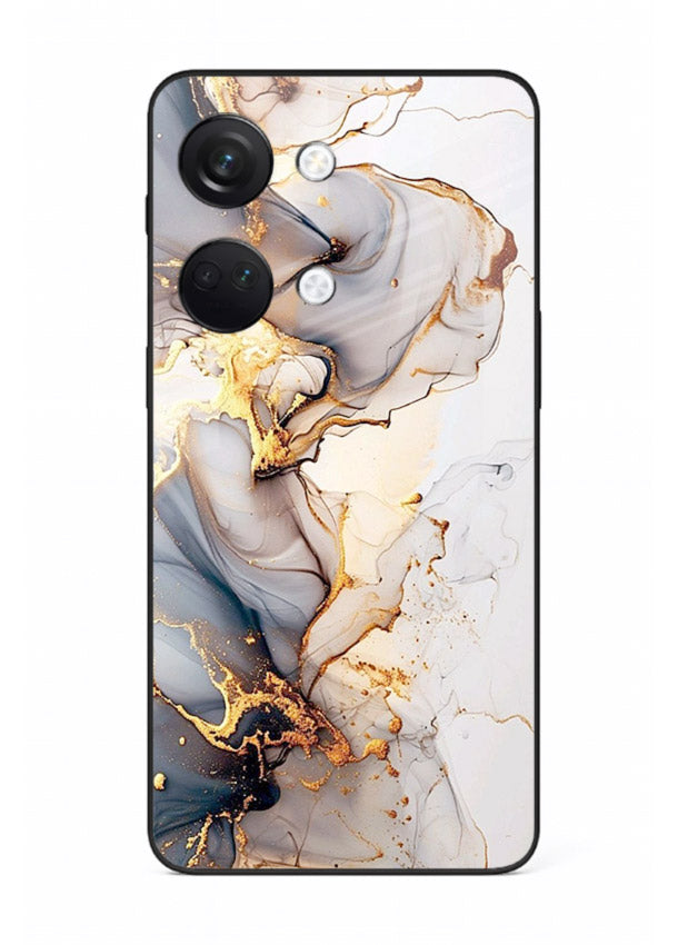 Pastel Geode Veins OnePlus Nord 3 glass back cover with pastel marble and gold geode details