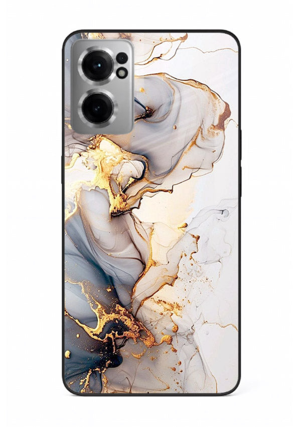 Pastel Geode Veins OnePlus Nord CE2 5G glass back cover with pastel marble and gold geode details