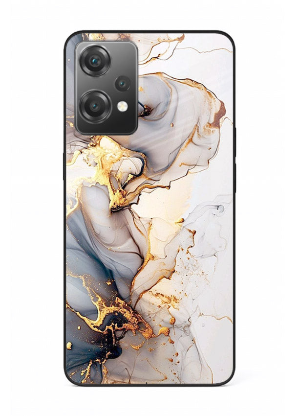 Pastel Geode Veins OnePlus Nord CE2 Lite 5G glass back cover with pastel marble and gold geode details