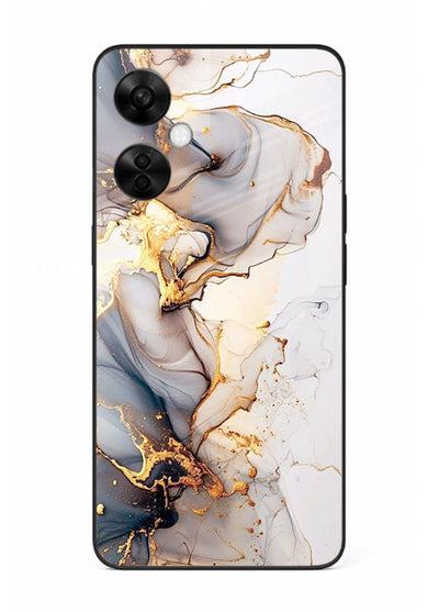 Pastel Geode Veins OnePlus Nord CE3 Lite glass back cover with pastel marble and gold geode details
