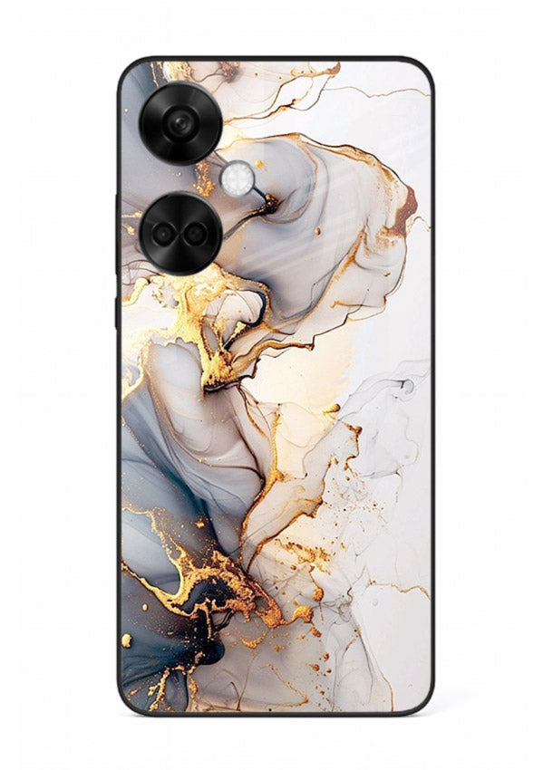 Pastel Geode Veins OnePlus Nord CE3 glass back cover with pastel marble and gold geode details