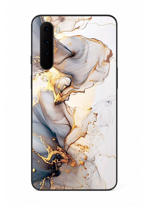 Pastel Geode Veins OnePlus Nord glass back cover with pastel marble and gold geode details