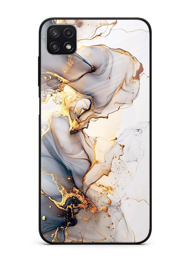 Pastel Geode Veins Samsung F42 5G glass back cover with pastel marble and gold geode details