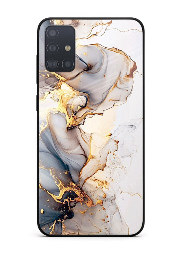 Pastel Geode Veins Samsung A51 glass back cover with pastel marble and gold geode details