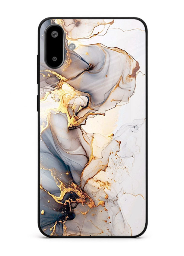 Pastel Geode Veins Samsung F06 5G glass back cover with pastel marble and gold geode details