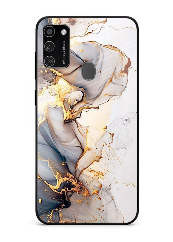 Pastel Geode Veins Samsung M30s glass back cover with pastel marble and gold geode details
