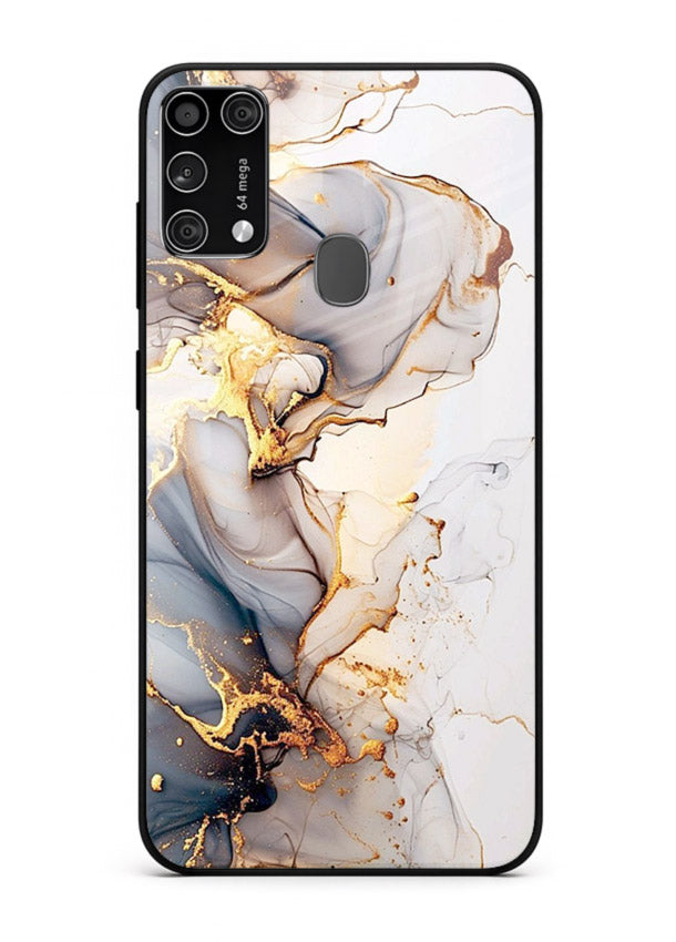 Pastel Geode Veins Samsung M31 Prime glass back cover with pastel marble and gold geode details