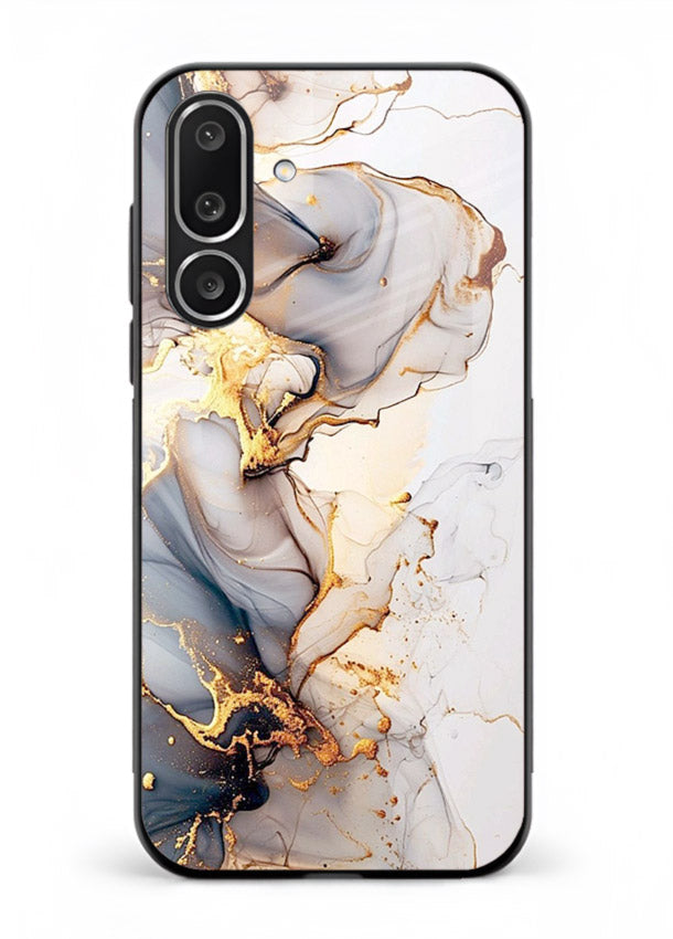 Pastel Geode Veins Samsung F56 5G glass back cover with pastel marble and gold geode details