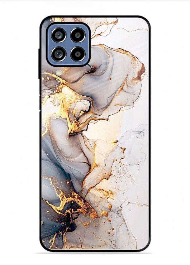 Pastel Geode Veins Samsung F22 4G glass back cover with pastel marble and gold geode details