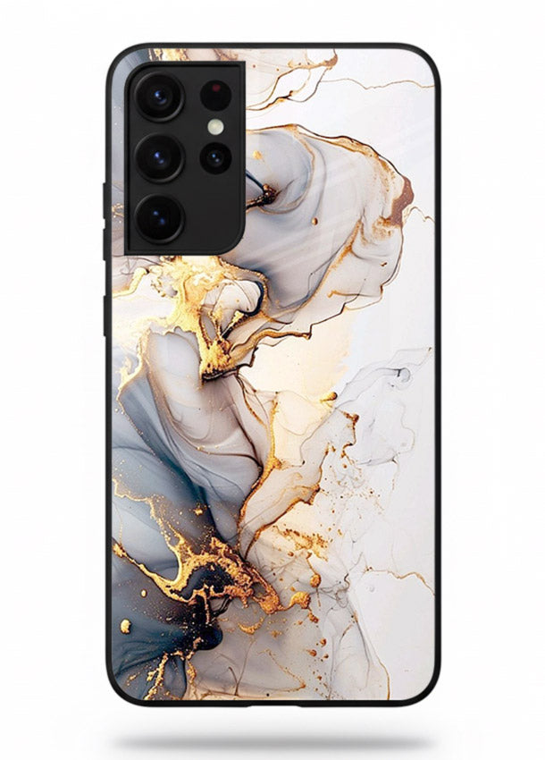 Pastel Geode Veins Samsung S21 Ultra glass back cover with pastel marble and gold geode details