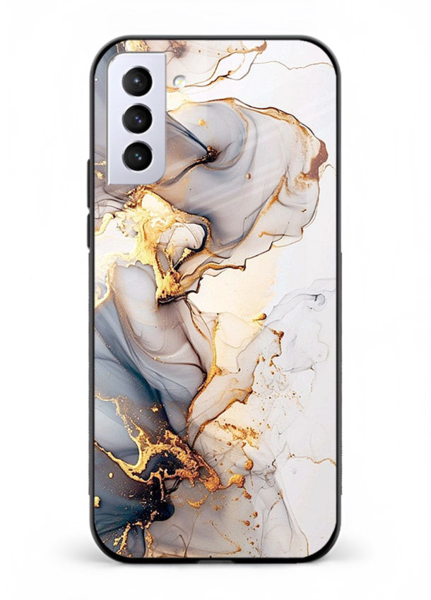 Pastel Geode Veins Samsung S21 FE glass back cover with pastel marble and gold geode details