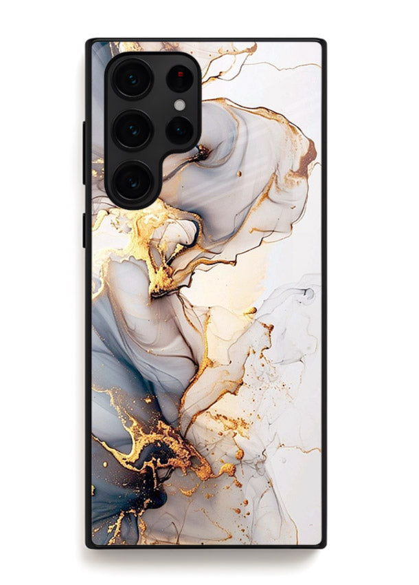 Pastel Geode Veins Samsung S23 Ultra glass back cover with pastel marble and gold geode details