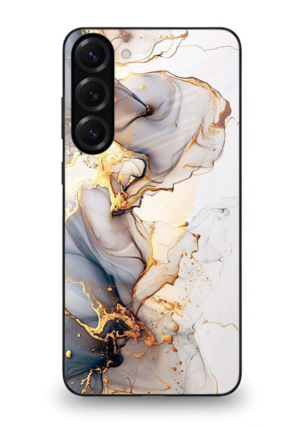 Pastel Geode Veins Samsung S23 glass back cover with pastel marble and gold geode details