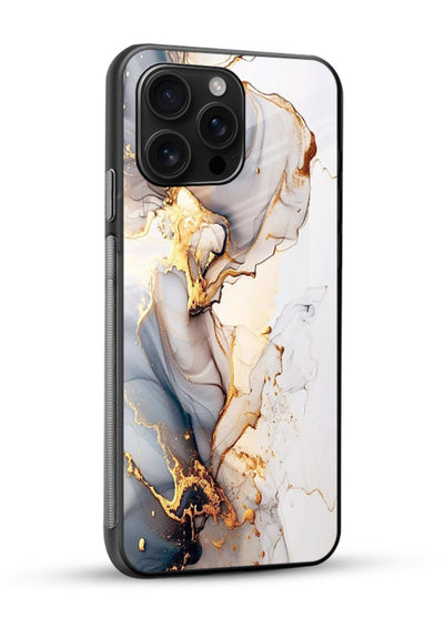 Pastel Geode Veins glossy vibrant premium glass back cover with pastel marble and gold geode details - Angle Side