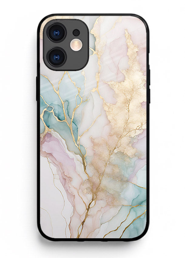 Pastel Gold Marble iphone 11 glass back cover with soft pastel tones and golden marble veining