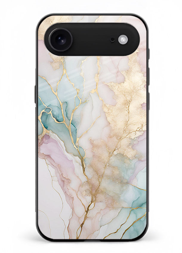 Pastel Gold Marble iphone 17 air glass back cover with soft pastel tones and golden marble veining