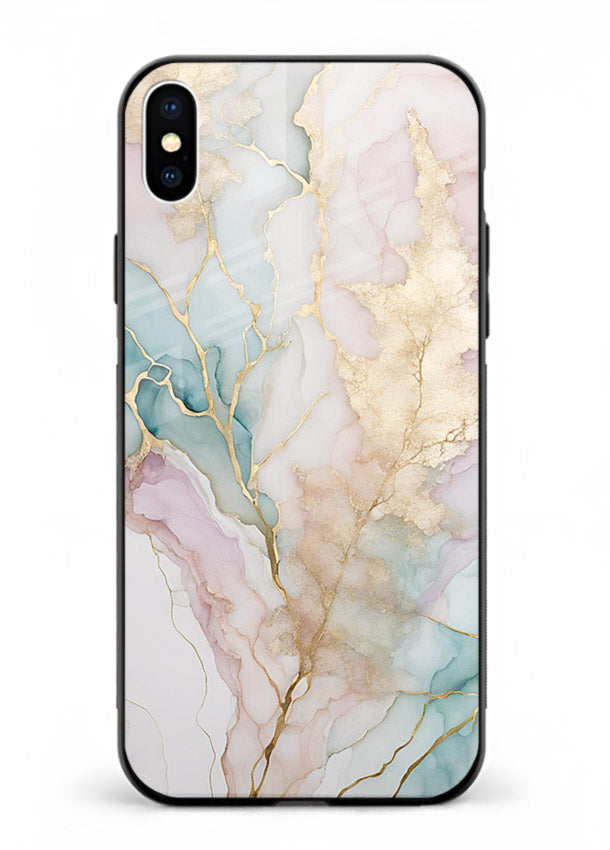 Pastel Gold Marble iphone xs max glass back cover with soft pastel tones and golden marble veining