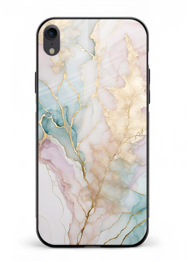 Pastel Gold Marble iphone xr glass back cover with soft pastel tones and golden marble veining
