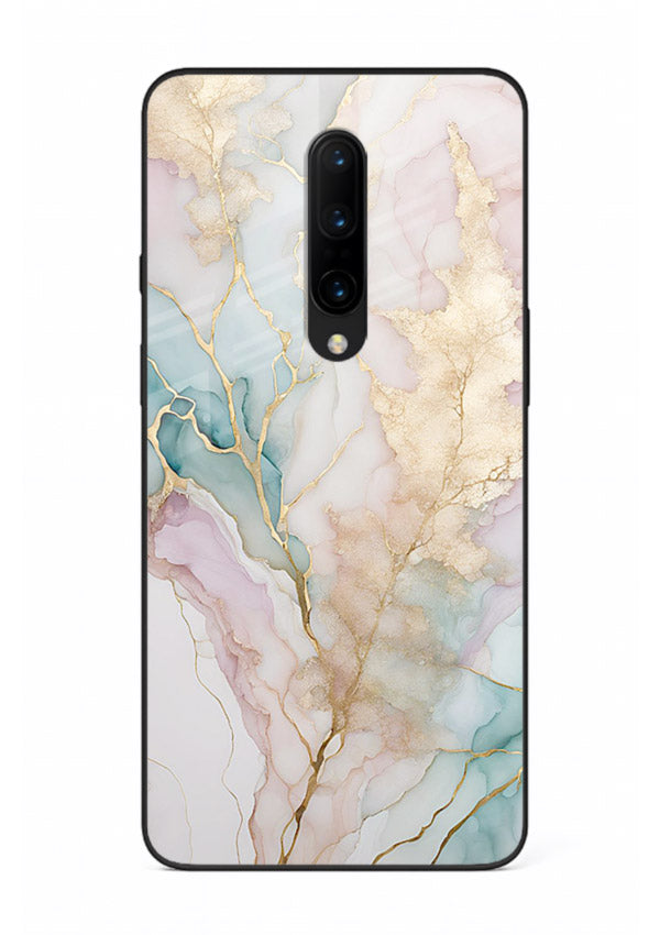 Pastel Gold Marble OnePlus 7 Pro glass back cover with soft pastel tones and golden marble veining