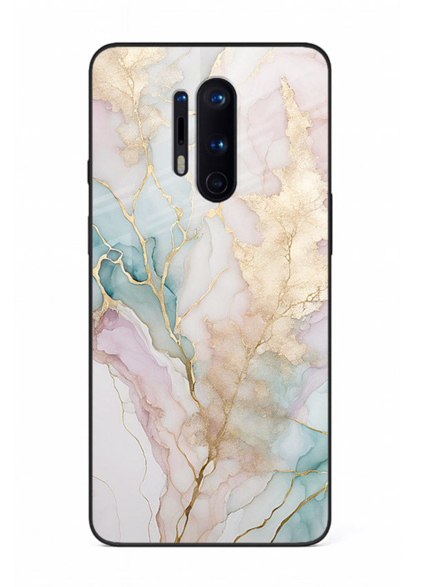 Pastel Gold Marble OnePlus 8 Pro glass back cover with soft pastel tones and golden marble veining