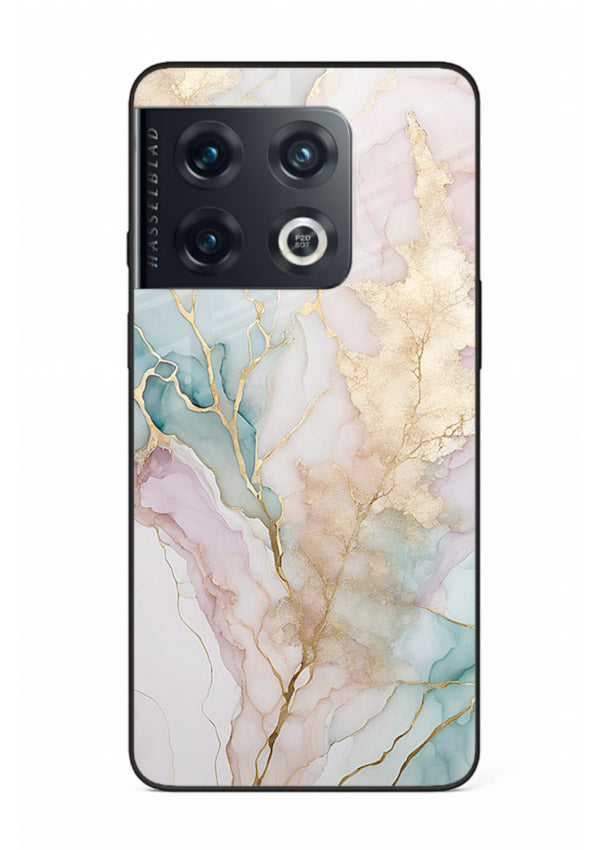 Pastel Gold Marble OnePlus 10 Pro glass back cover with soft pastel tones and golden marble veining