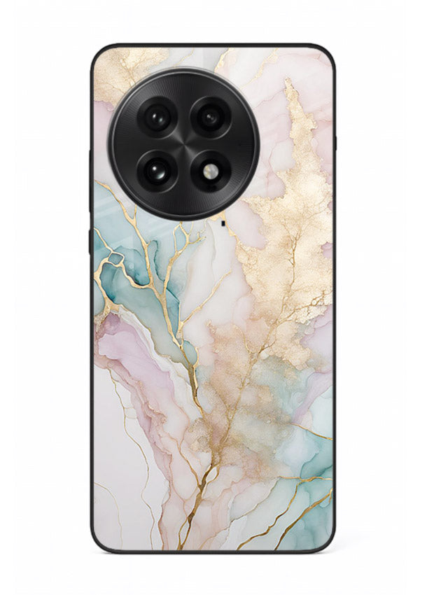 Pastel Gold Marble OnePlus 13R glass back cover with soft pastel tones and golden marble veining