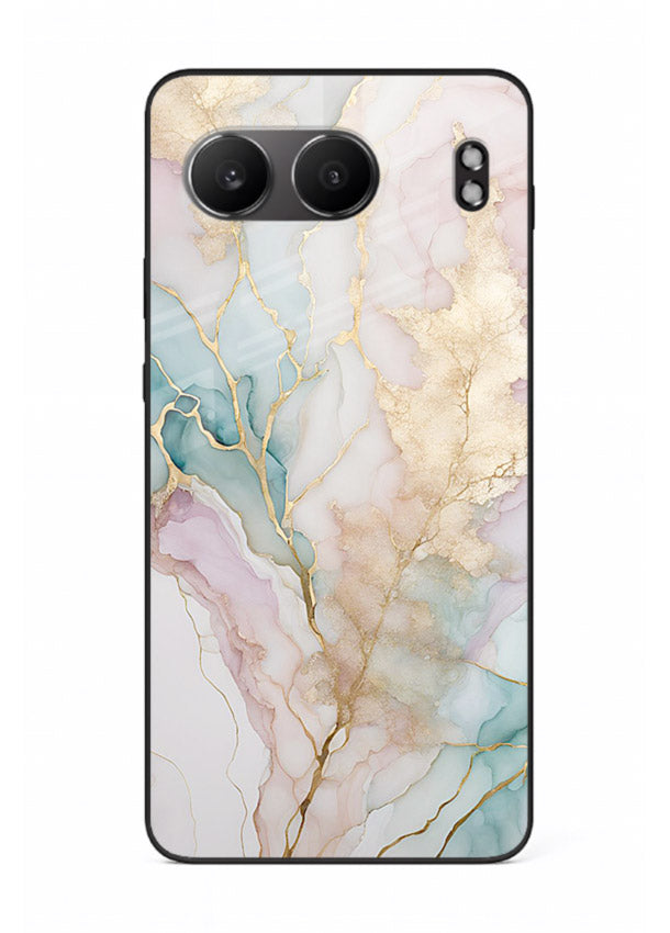 Pastel Gold Marble OnePlus Nord 4 glass back cover with soft pastel tones and golden marble veining