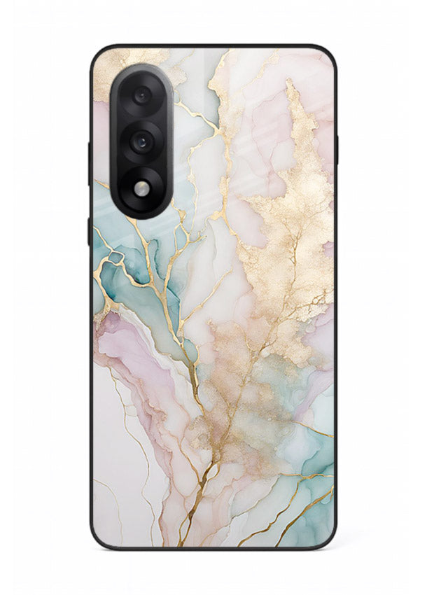 Pastel Gold Marble OnePlus Nord 5 glass back cover with soft pastel tones and golden marble veining