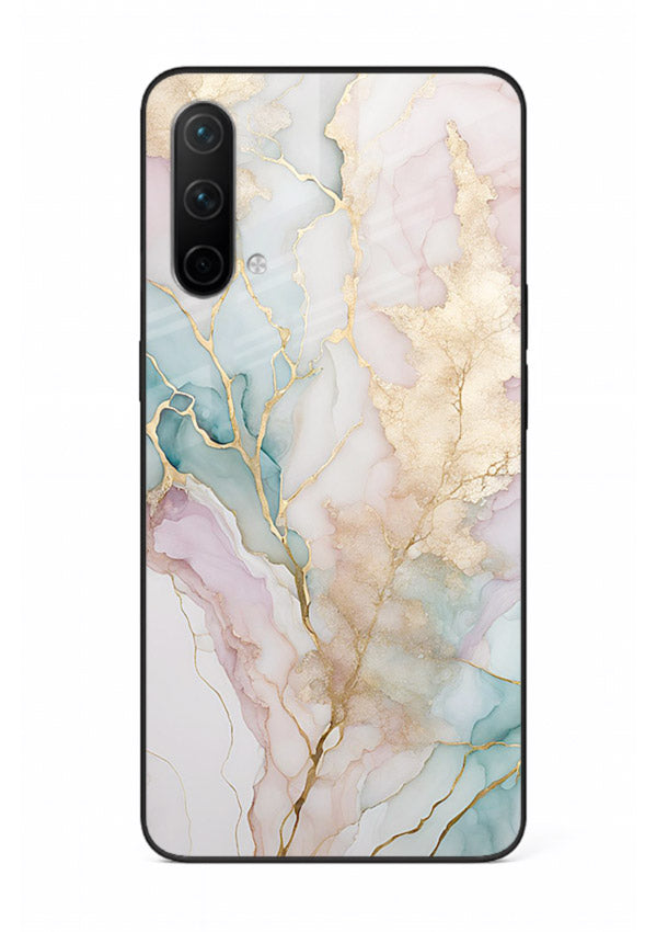 Pastel Gold Marble OnePlus Nord CE 5G glass back cover with soft pastel tones and golden marble veining