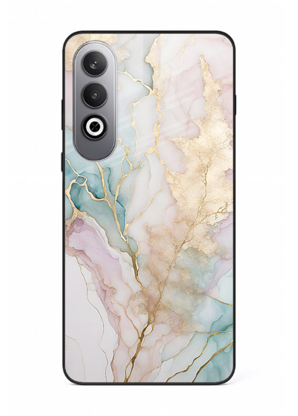 Pastel Gold Marble OnePlus Nord CE4 glass back cover with soft pastel tones and golden marble veining