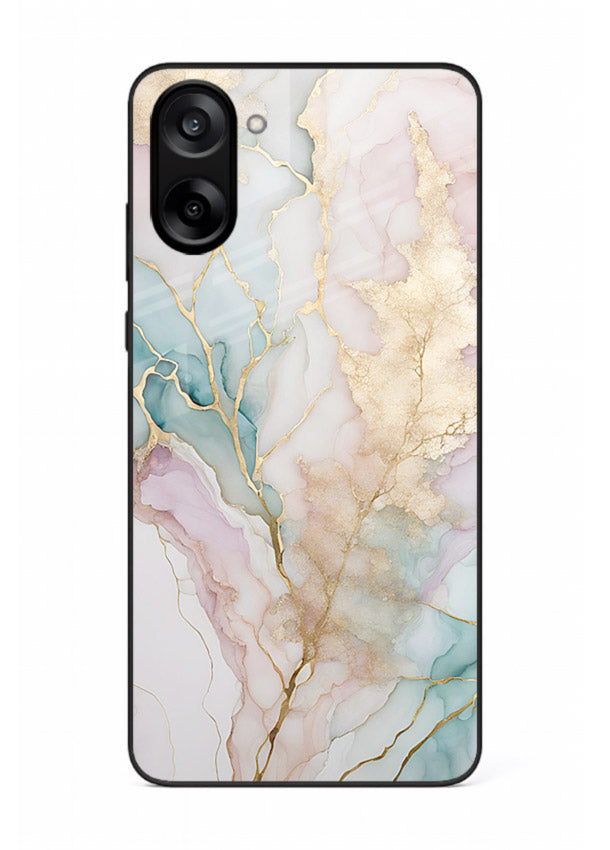 Pastel Gold Marble OnePlus Nord CE5 glass back cover with soft pastel tones and golden marble veining