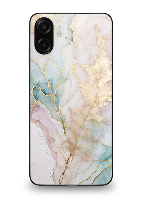 Pastel Gold Marble Samsung A07 4G glass back cover with soft pastel tones and golden marble veining
