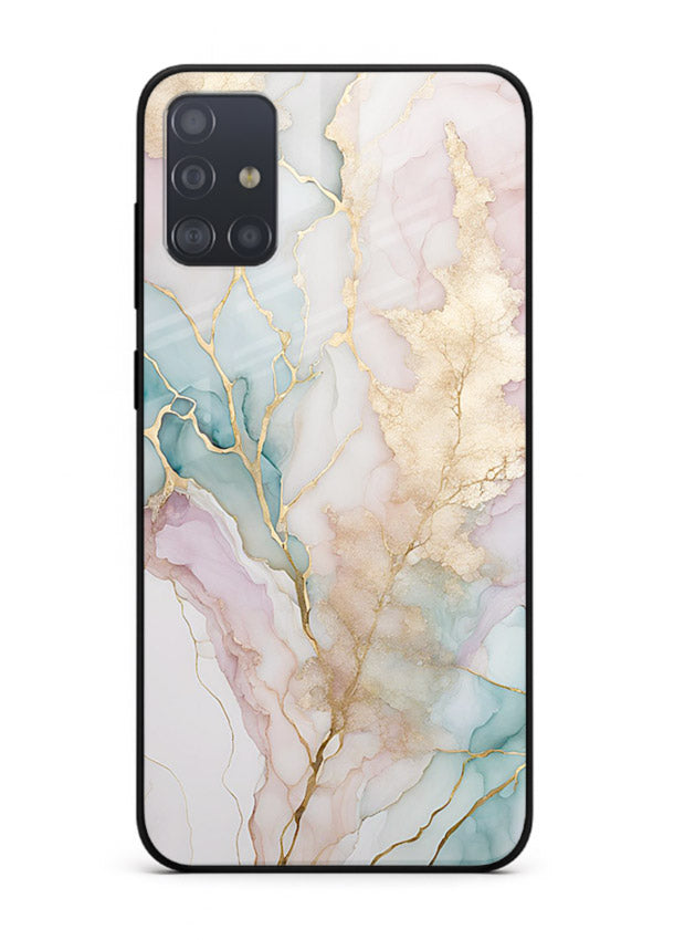 Pastel Gold Marble Samsung A71 glass back cover with soft pastel tones and golden marble veining