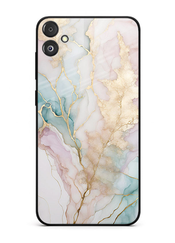 Pastel Gold Marble Samsung F14 5G glass back cover with soft pastel tones and golden marble veining