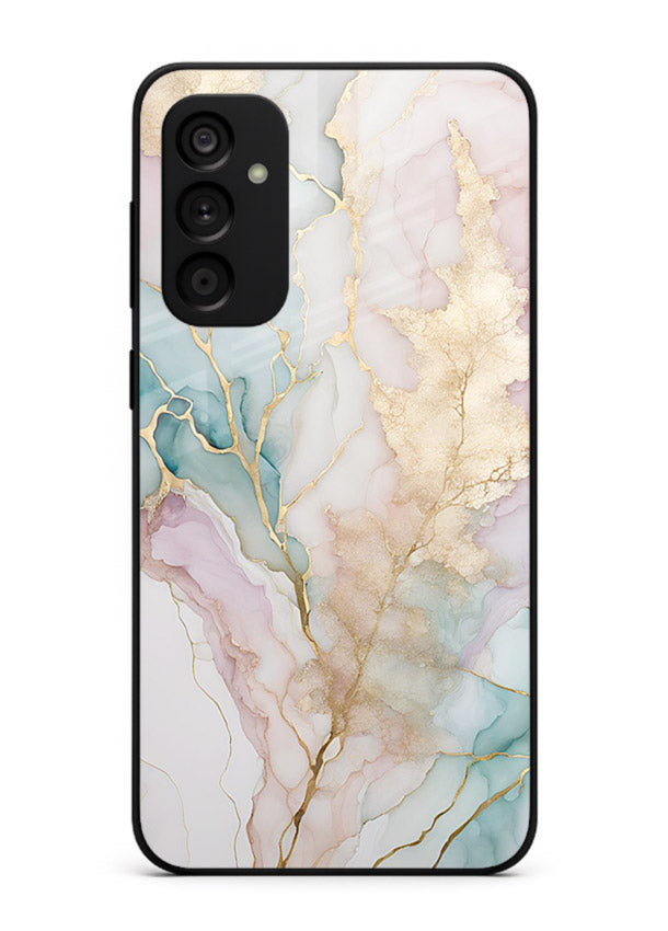 Pastel Gold Marble Samsung F15 5G glass back cover with soft pastel tones and golden marble veining