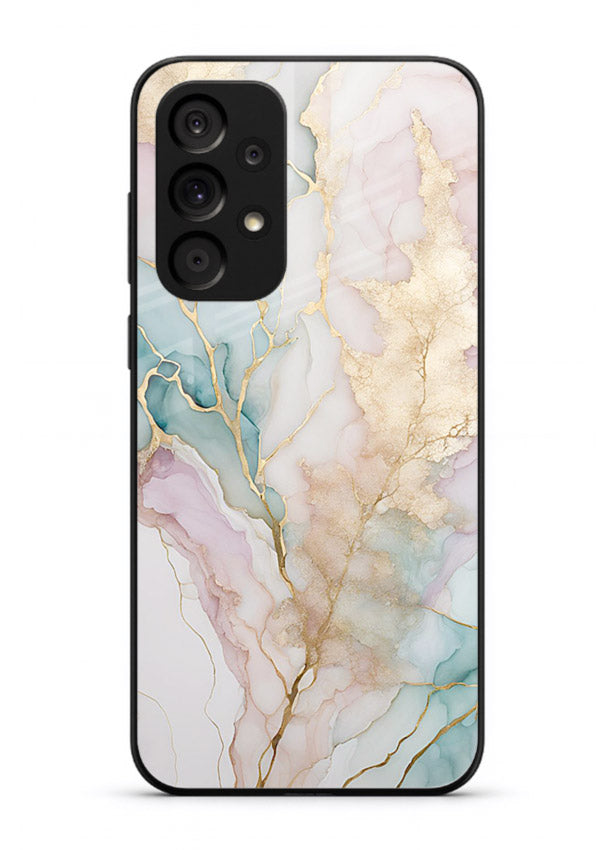 Pastel Gold Marble Samsung M32 5G glass back cover with soft pastel tones and golden marble veining