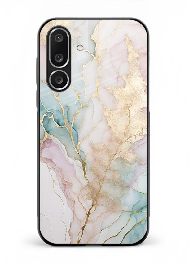 Pastel Gold Marble Samsung M56 5G glass back cover with soft pastel tones and golden marble veining